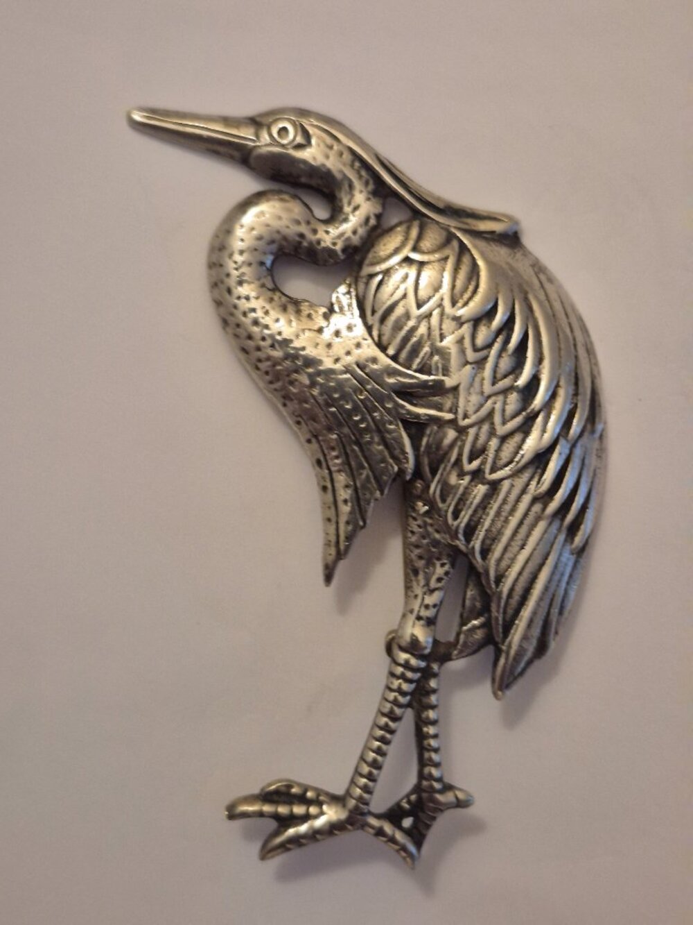 Vintage Heavy Sterling Silver Great Blue Heron Brooch Pin 19.1g
